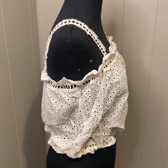 NEW Elan Small Elastic Hem Elastic Neckline Ruffled Strap Breathable White Lace - Picture 4 of 8